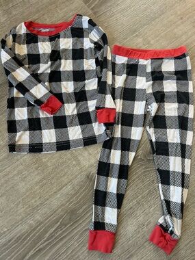 Little Sleepies Black & White Buffalo Plaid Pajama Set with Red Trim